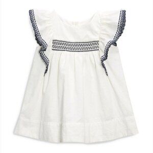 next Girls Cream Solid A-Line Dress with Embroidered & Smock Detail